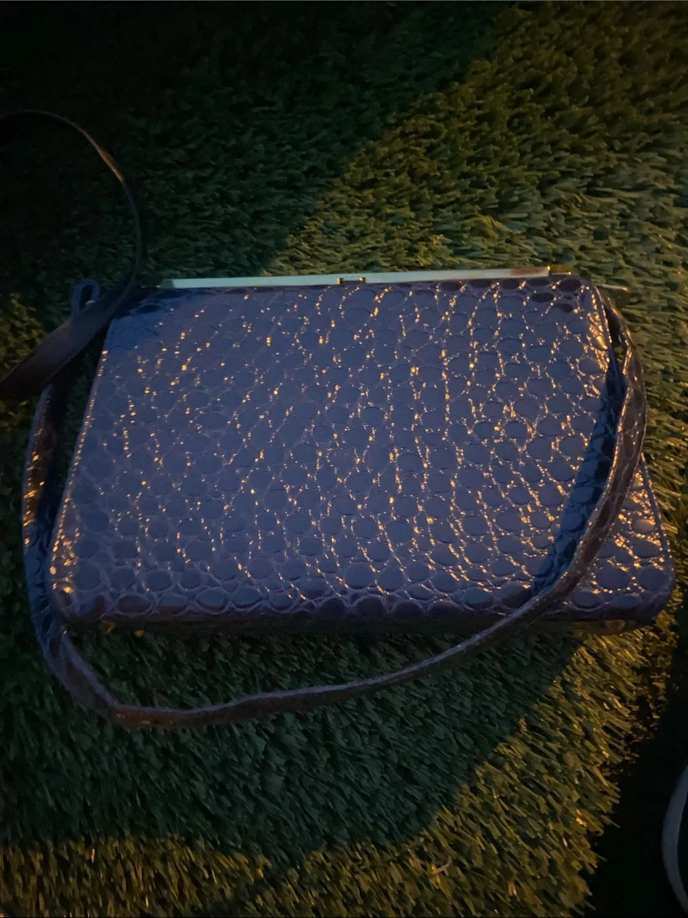 Glossy Navy Textured Crossbody Clutch with Strap